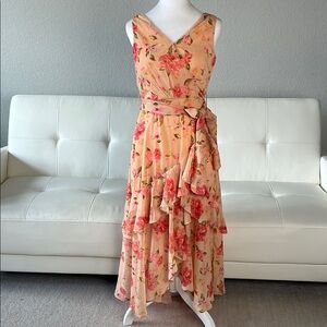 Faballey Floral Sleeveless Belted Maxi Dress